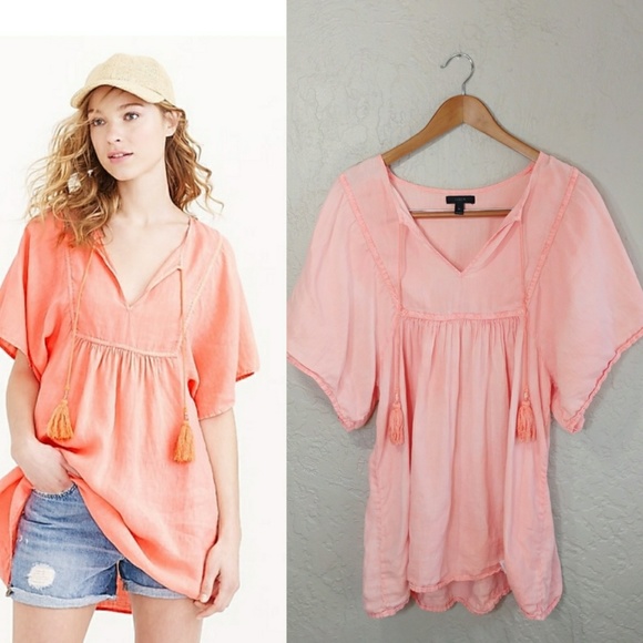 J. Crew Tops - J. Crew Neon Linen Tassel Beach Tunic